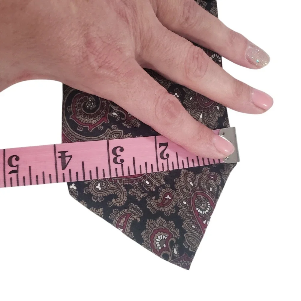 Christian Dior Mens Tie Necktie Designer Luxury Black Red Paisley Italian Silk‎